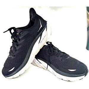 Hoka One One Women's 8.5 Clifton 8 Black 1119394 BWHT Low Cut FLAW